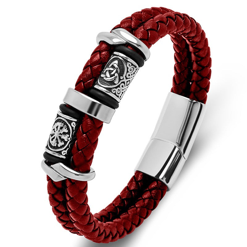 Viking Double Braided Leather Bracelet – 316L Stainless Steel Clasp | Men & Women