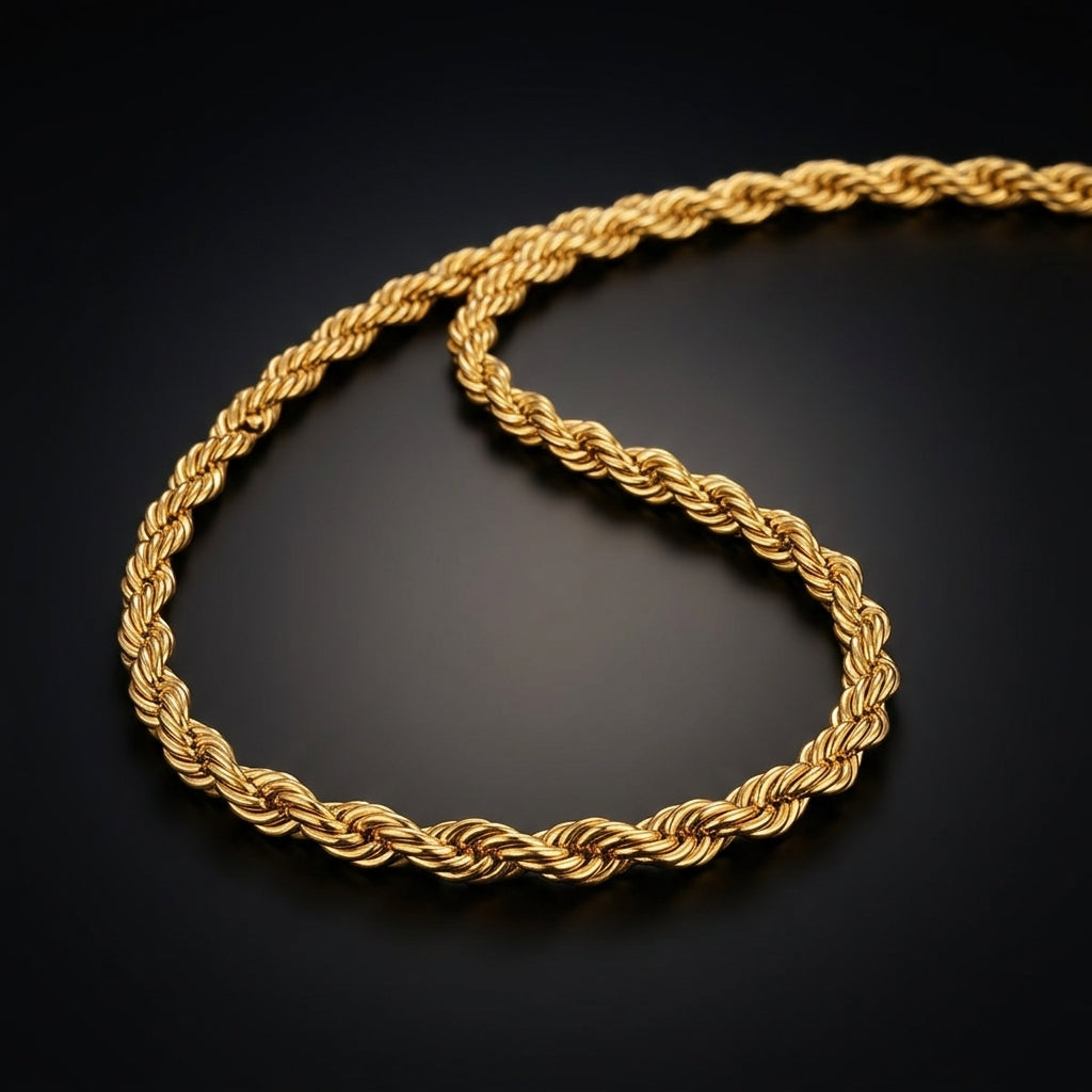 316L Stainless Steel Rope Chain – Gold, Silver & Black