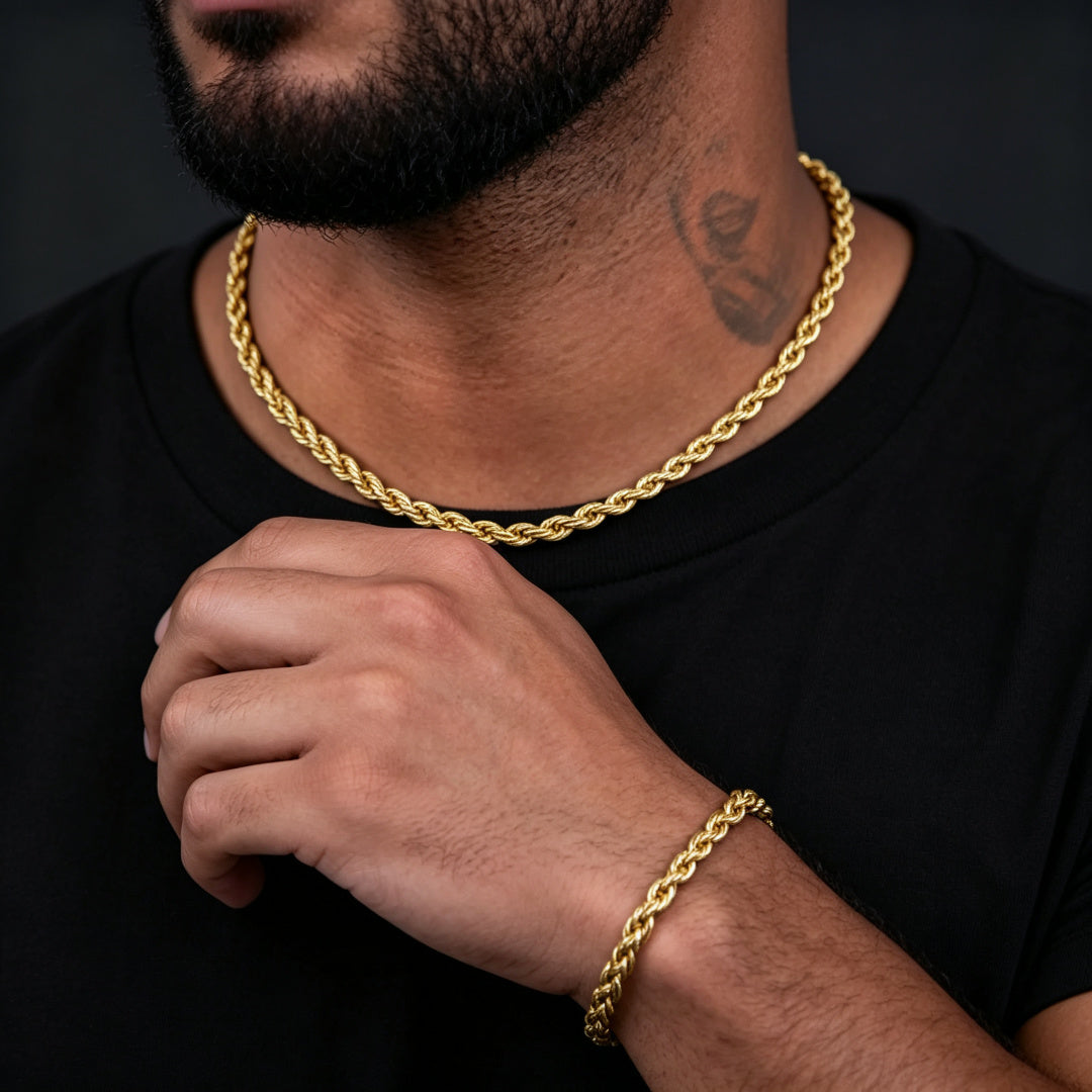 316L Stainless Steel Rope Chain – Gold, Silver & Black