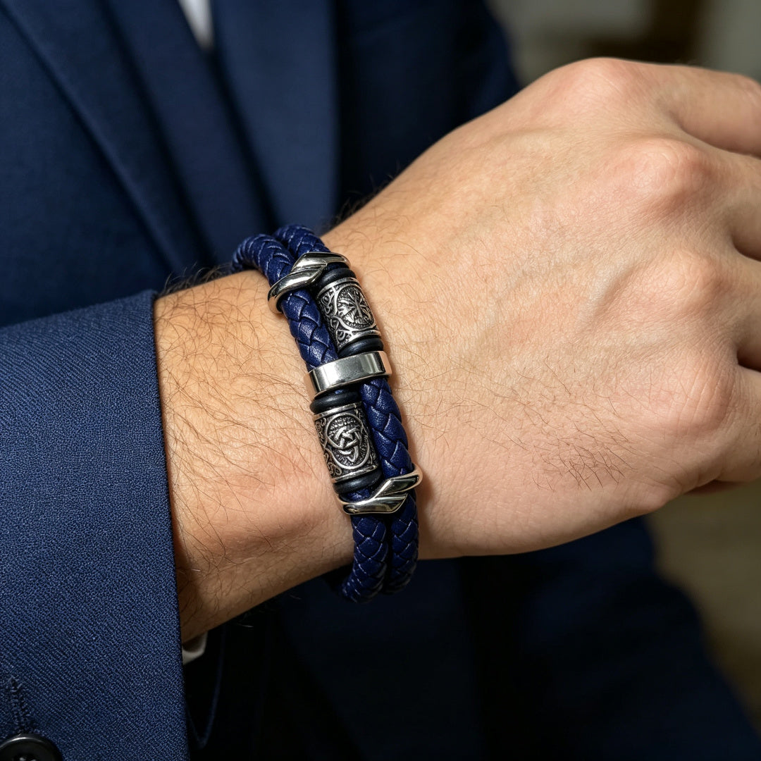 Viking Double Braided Leather Bracelet – 316L Stainless Steel Clasp | Men & Women