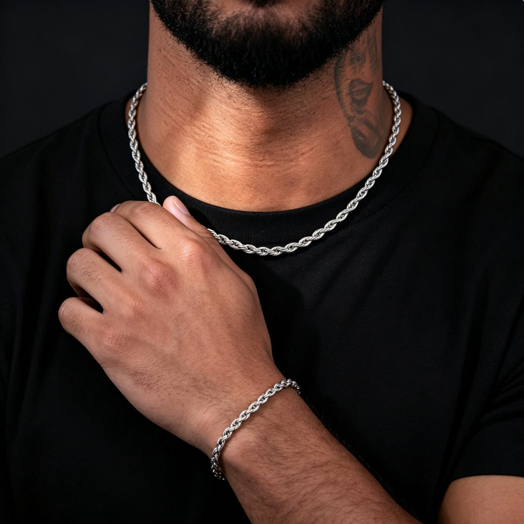 316L Stainless Steel Rope Chain – Gold, Silver & Black