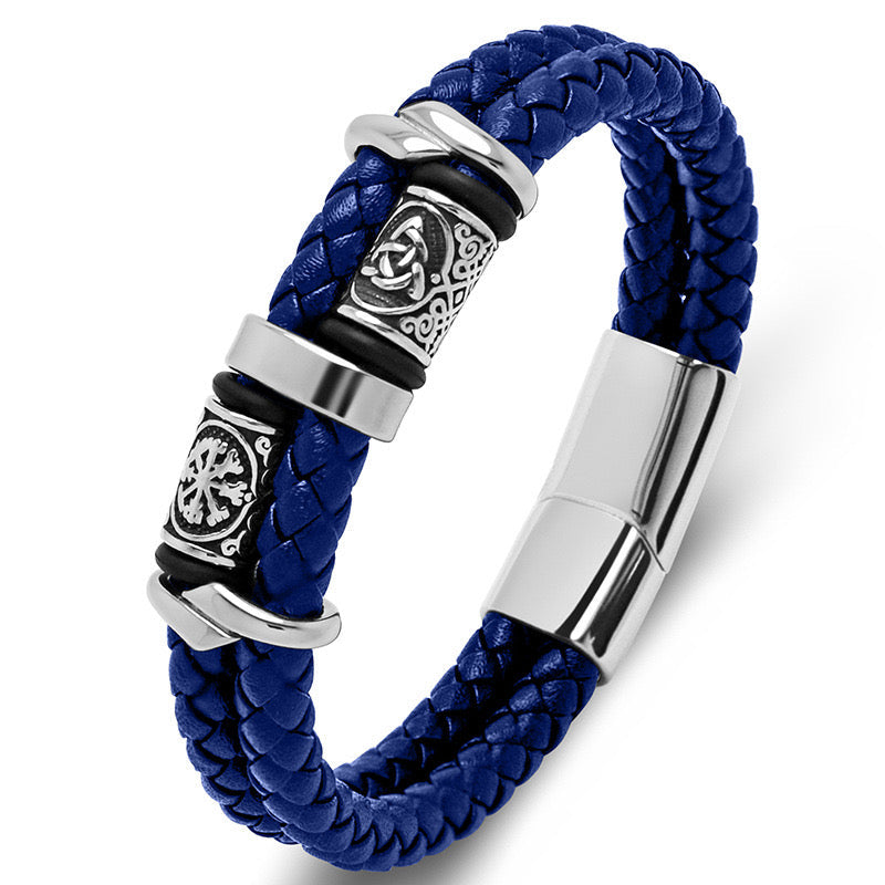 Viking Double Braided Leather Bracelet – 316L Stainless Steel Clasp | Men & Women