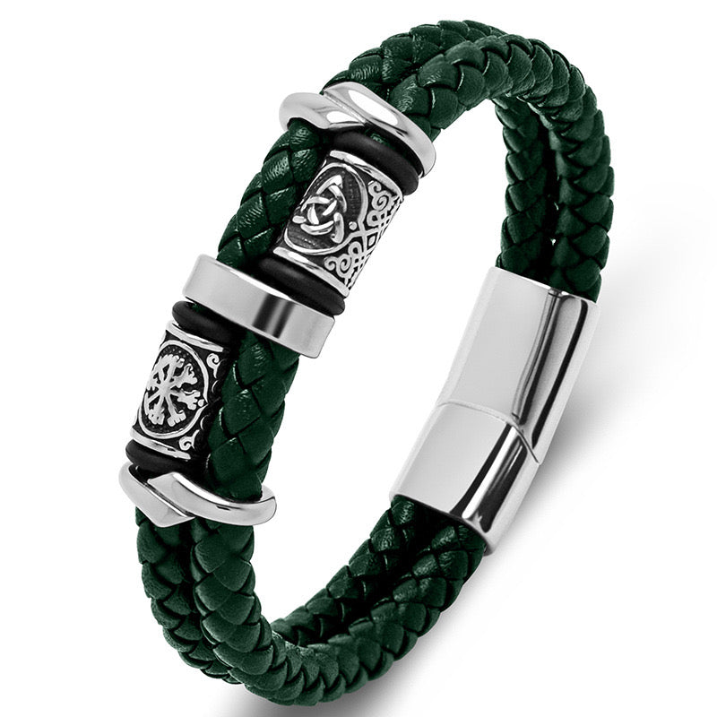 Viking Double Braided Leather Bracelet – 316L Stainless Steel Clasp | Men & Women
