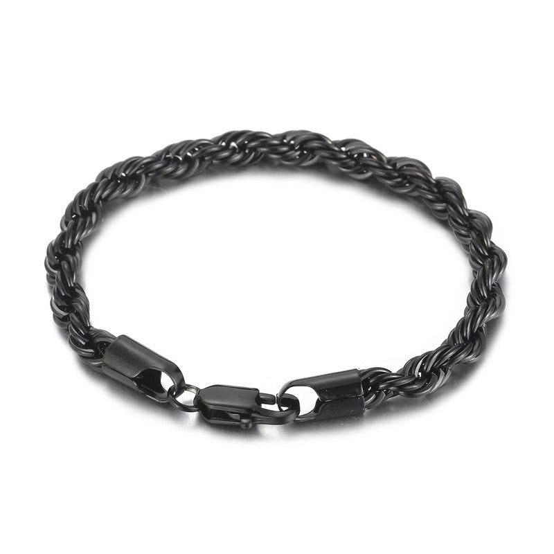 316L Stainless Steel Rope Chain – Gold, Silver & Black