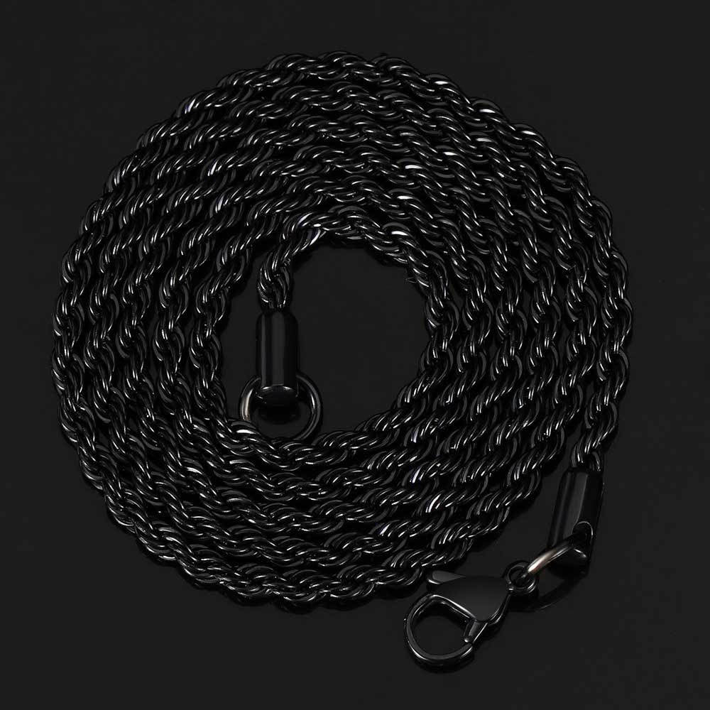 316L Stainless Steel Rope Chain – Gold, Silver & Black