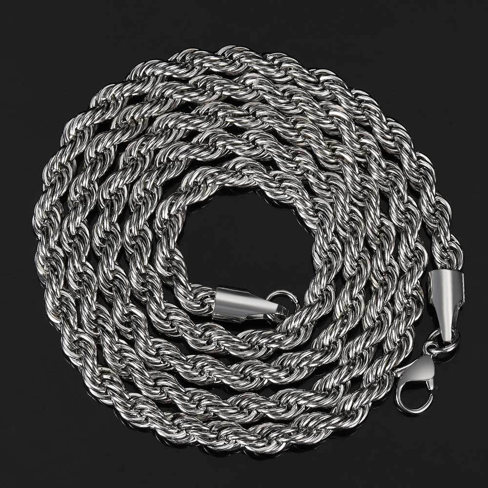 316L Stainless Steel Rope Chain – Gold, Silver & Black